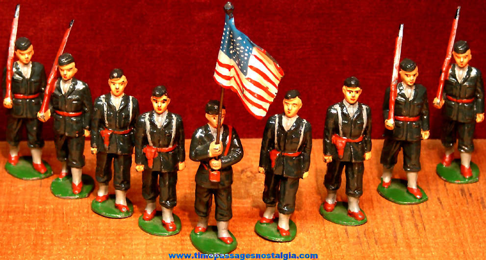 (9) Various Old Painted Lead Metal Timpo Play Set Ceremonial U.S. Army Soldier Figures (9) Various Old Painted Lead Metal Timpo Play Set Ceremonial U.S. Army Soldier Figures