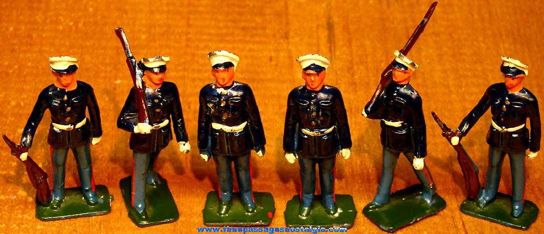 (6) Various Old Painted Lead Metal Crescent Play Set U.S. Marine Figures