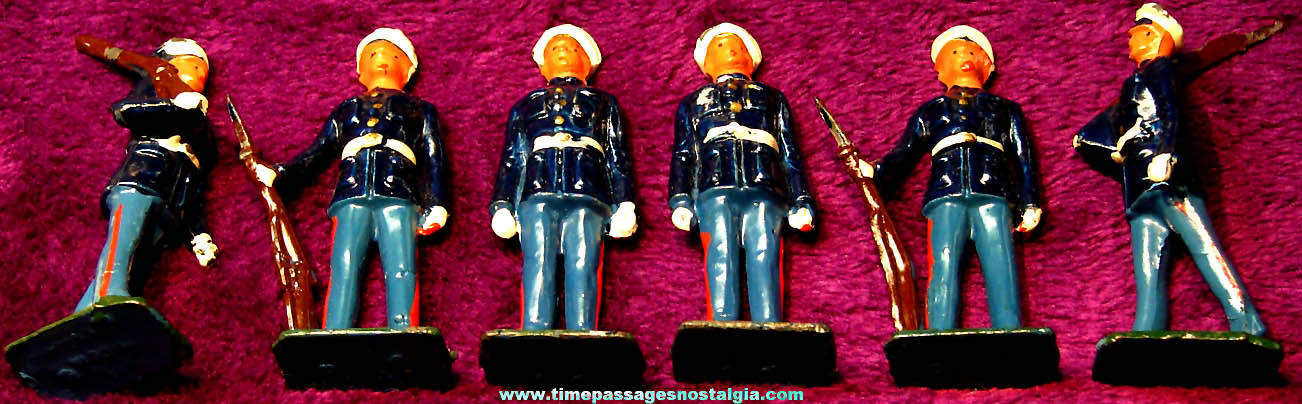 (6) Various Old Painted Lead Metal Crescent Play Set U.S. Marine Figures
