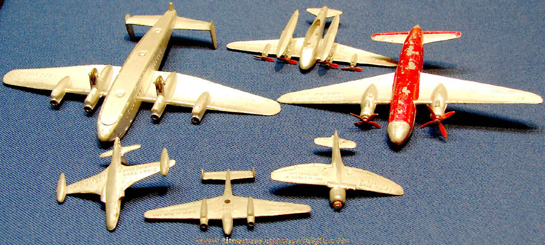 (6) Different Small Old Dinky Toys Painted Metal Meccano Airplanes