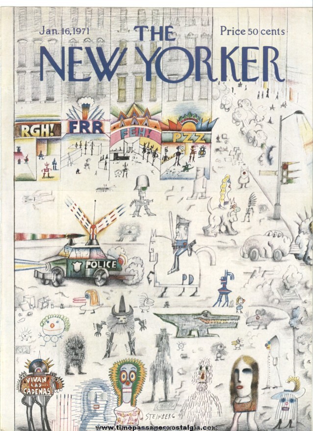 New Yorker Magazine COVER ONLY - January 16, 1971 - Saul Steinberg