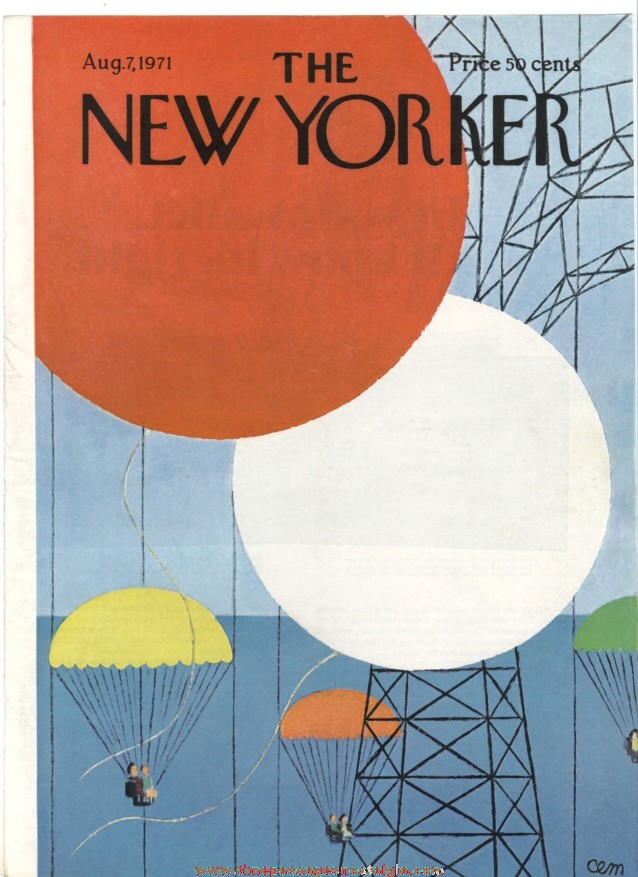 New Yorker Magazine COVER ONLY - August 7, 1971 - Charles E. Martin