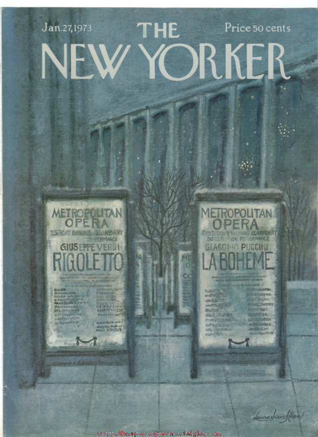 New Yorker Magazine COVER ONLY - January 27, 1973 - Laura Jean Allen